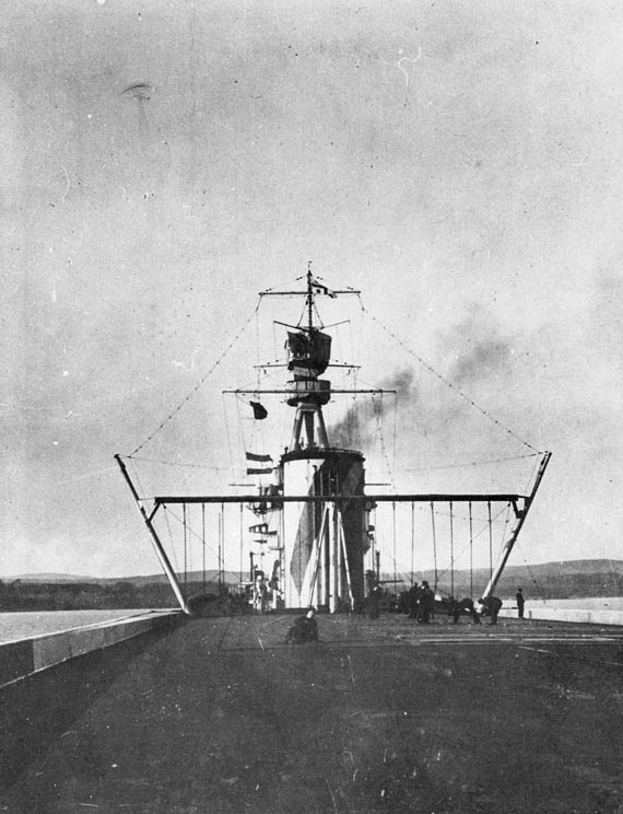 Looking forward from Furious' landing-on deck at the stern, 1918