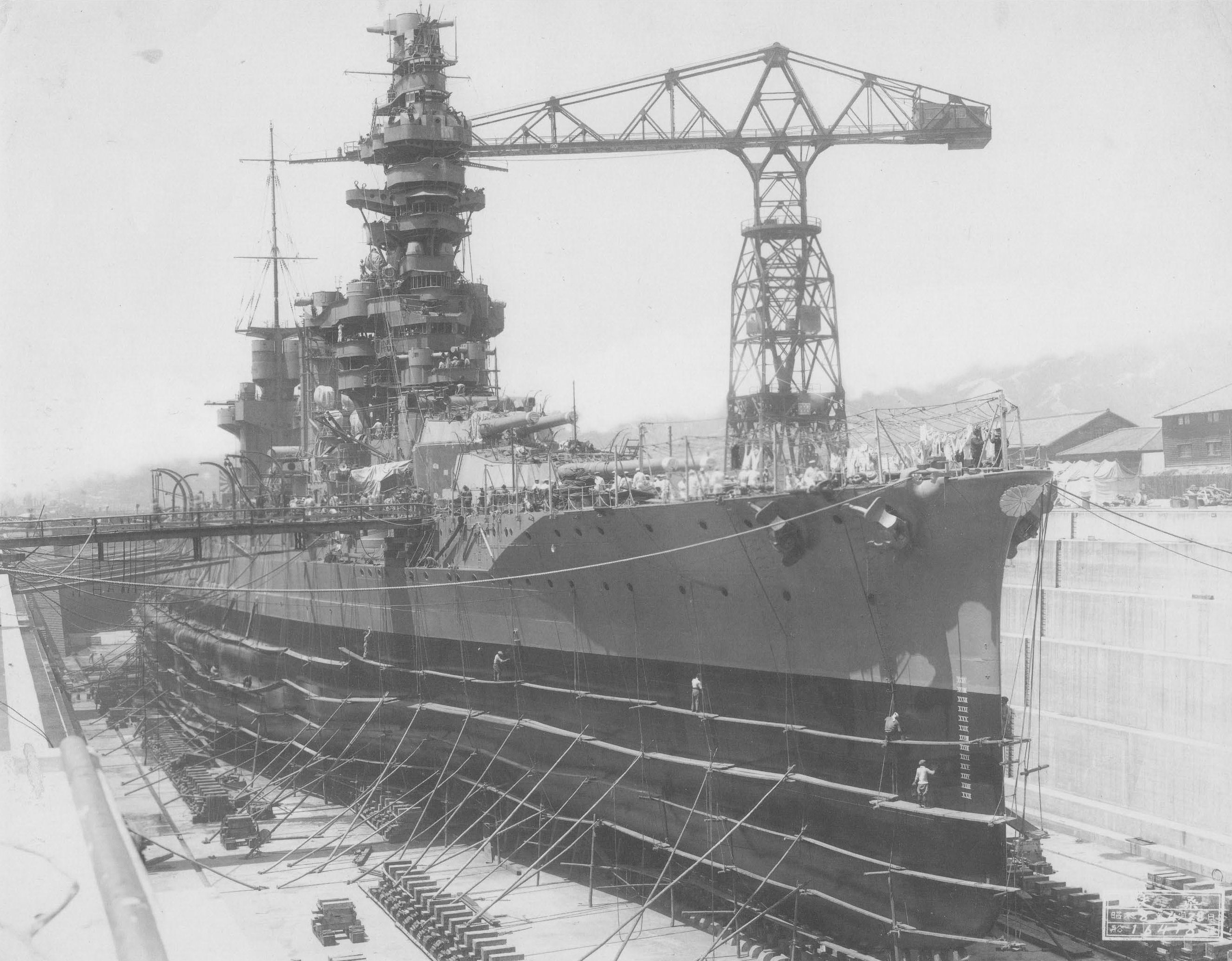 Battleship Fuso in drydock, Kure, Japan, 28 Apr 1933
