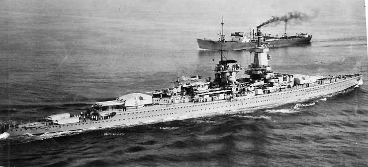 Panzerschiff Admiral Graf Spee in the English Channel, Apr 1939, photo 2 of 3; note Arado Ar 196 A-1 floatplane her catapult