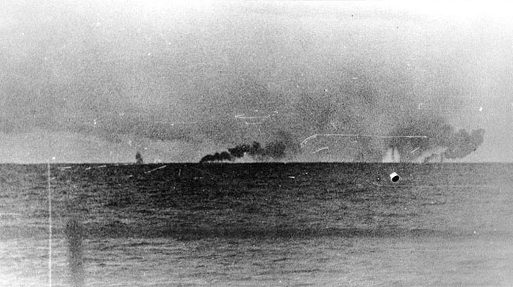 Smoke from Prince of Wales and Hood, seen from Prinz Eugen, 24 May 1941, photo 2 of 2