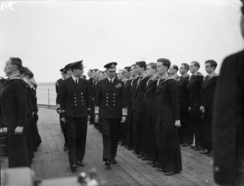 King George VI inspecting HMS Howe, Scapa Flow, Scotland, United Kingdom, date unknown, photo 1 of 2