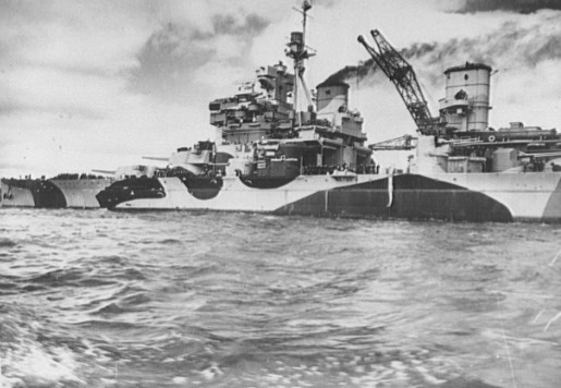 HMS Howe wearing camouflage, circa 1943