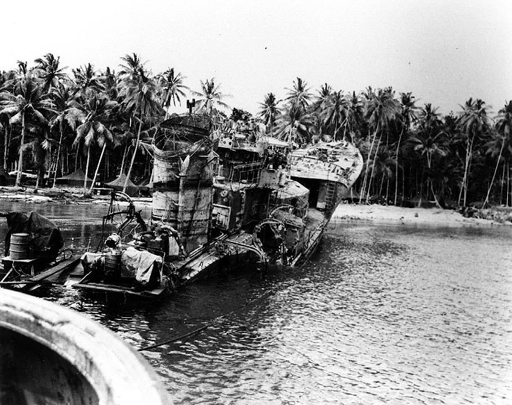 Kikuzuki under salvage in Halavo Bay, Florida Island, near Tulagi, Aug 1943