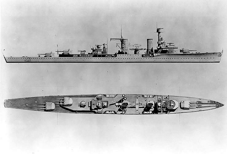 Recognition drawing for German light cruiser Köln, probably prepared by the US Navy's Office of Naval Intelligence