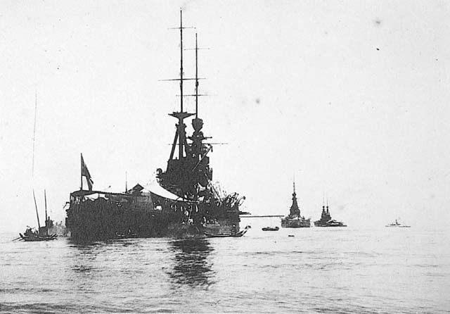 Battleship Kongo at Takao (Kaohsiung), Taiwan during Crown Prince Hirohito's visit, Apr 1923