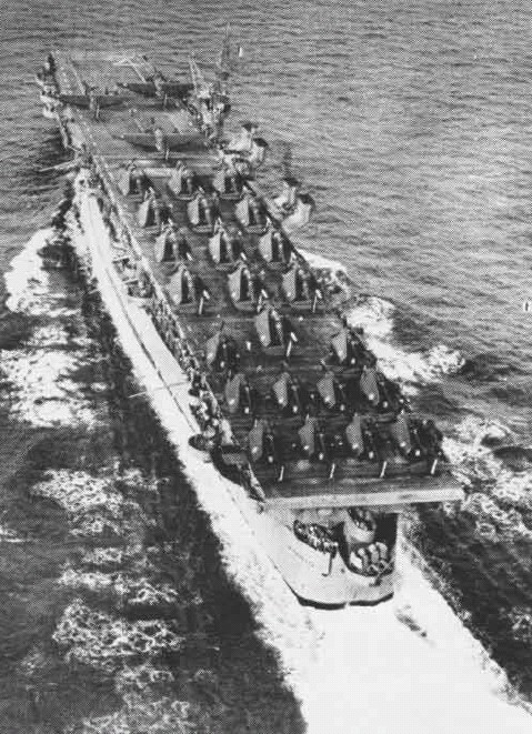 French carrier La Fayette arriving in France, 11 Sep 1951; note F6F-5, F6F-5N, and TBM-3E aircraft on flight deck; seen in Nov 1951 issue of US Navy Naval Aviation News