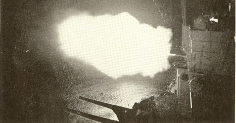 Montpelier firing her guns during the Battle of Empress Augusta Bay, night of 1-2 Nov 1943