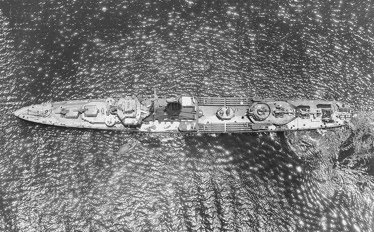 Mugford at Pearl Harbor while being prepared for use as a target for the Operation Crossroads atomic bomb tests, 14 May 1946, photo 2 of 2