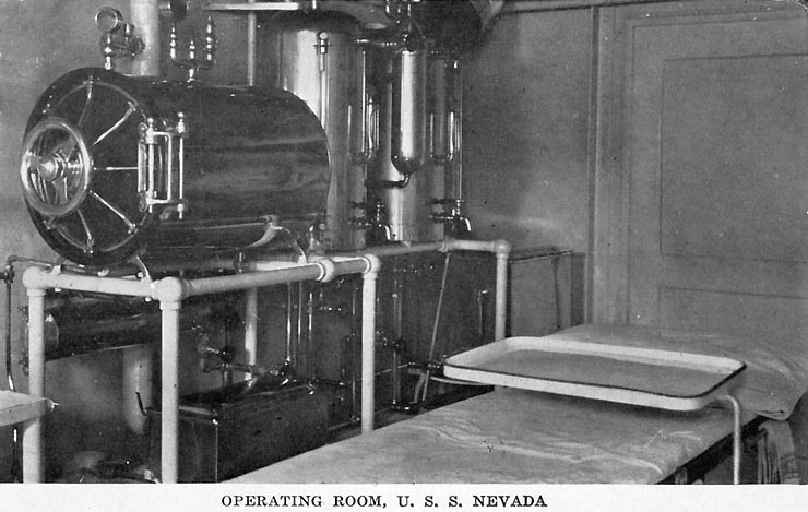 Battleship Nevada's surgical operating room, published in a 1919 souvenir folder
