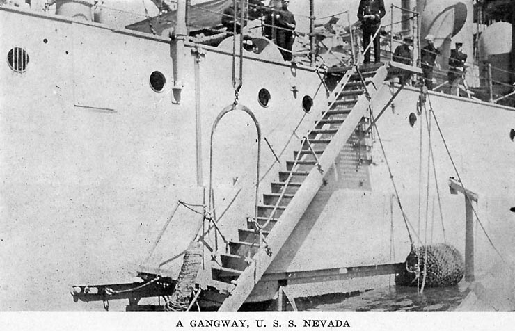 Battleship Nevada's side embarkation ladder, published in a 1919 souvenir folder