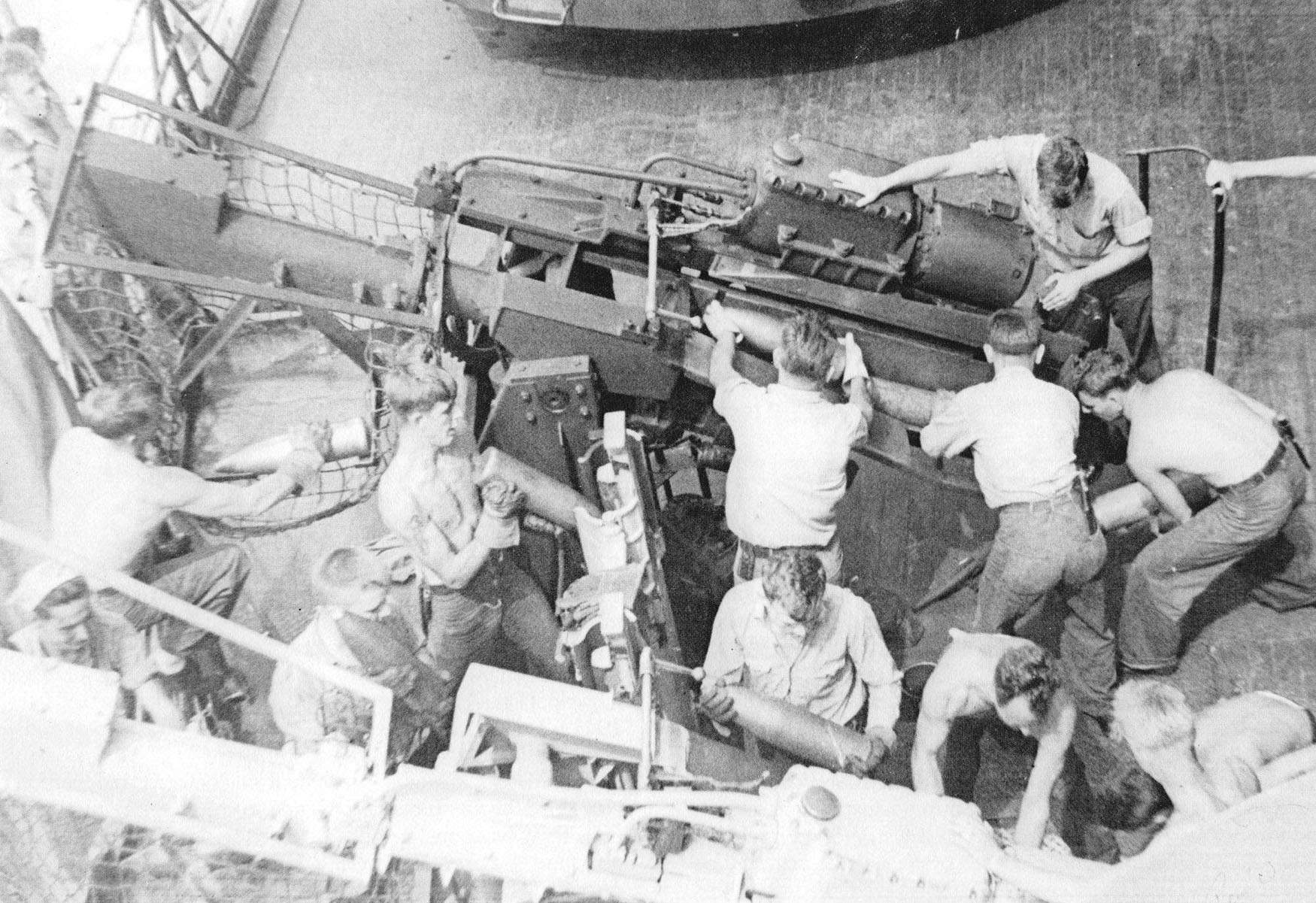 5-inch gun crew in drill, USS North Carolina, circa mid-1941