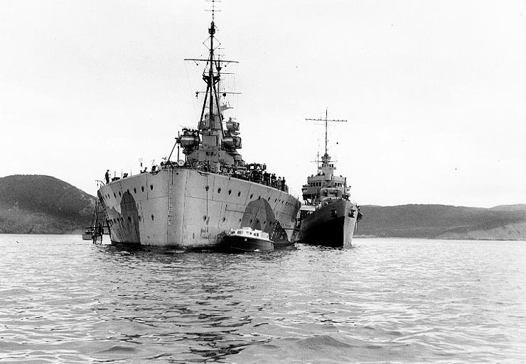 USS McDougal alongside HMS Prince of Wales during Atlantic Charter Conference, Placentia Bay, Newfoundland, Aug 1941