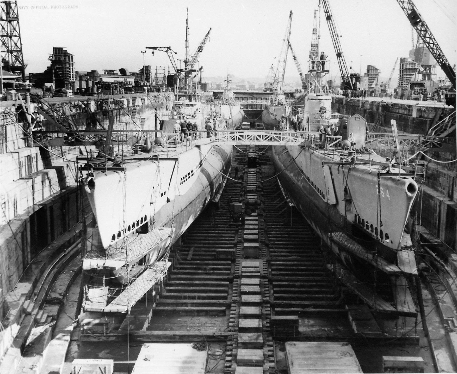 Submarines Sawfish, Pargo, Puffer, and Steelhead at Mare Island Naval Shipyard, California, United States, 14 Feb 1947