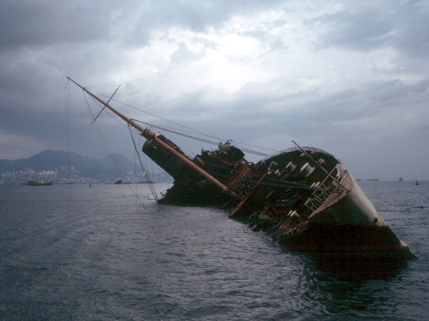 Wreck of Seawise University in Victoria Harbour, Hong Kong, Jul 1972
