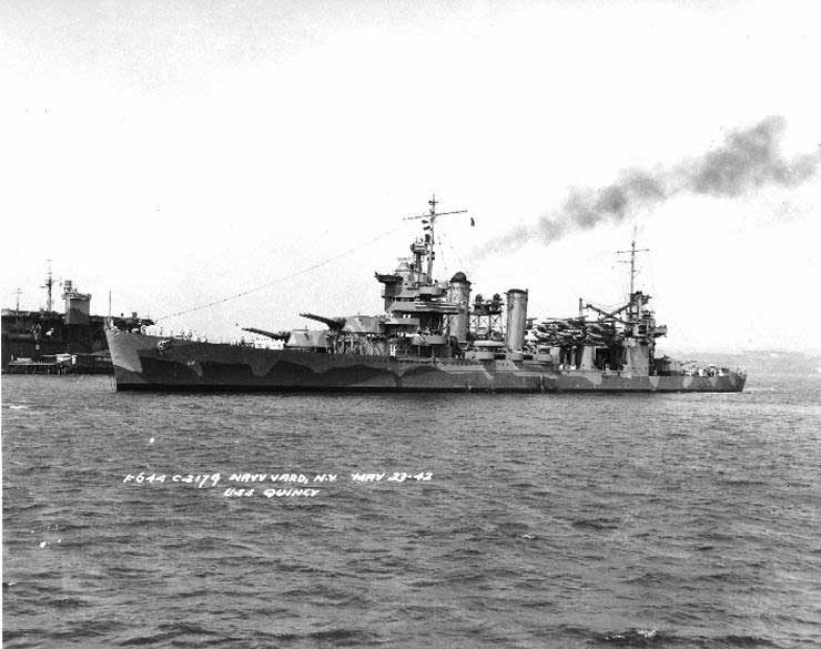 USS Quincy at New York Navy Yard, 23 May 1942