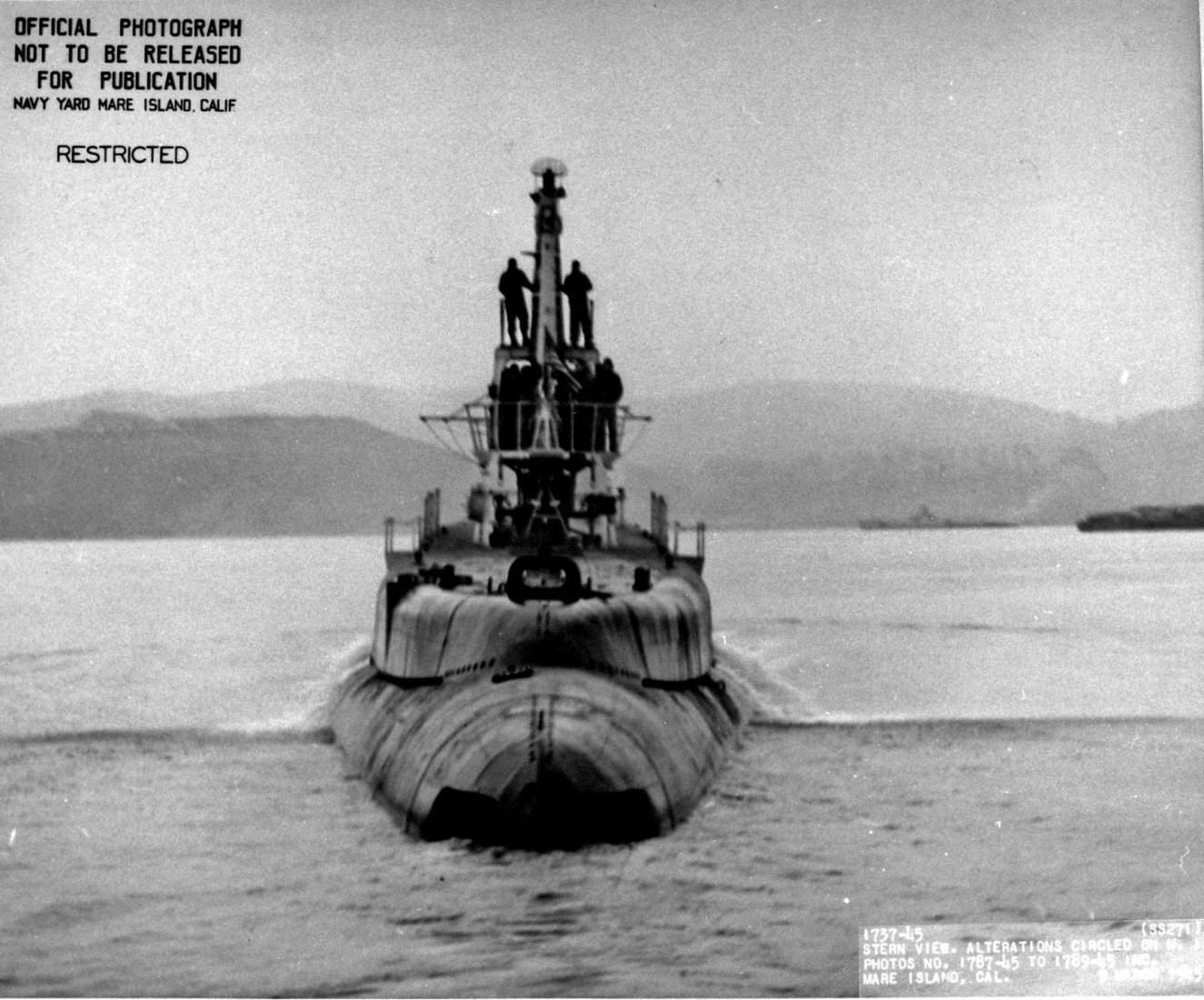 Stern view of USS Ray, Mare Island Naval Shipyard, Vallejo, California, United States, 9 Mar 1945