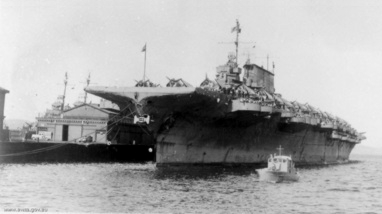 USS Saratoga at Ocean Pier, Hobart, Tasmania, Australia, Mar 1944