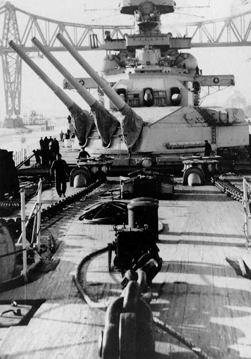 Scharnhorst's foredeck, Kiel, Germany, winter 1939-1940