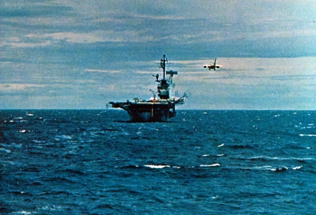 EKA-3B Skywarrior aircraft approaching USS Ticonderoga off Vietnam, 1969