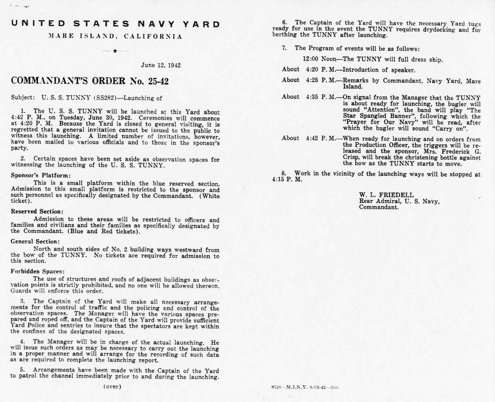 Detailed Operating Schedule for Launching of the Tunny, 30 Jun 1942, page 2 of 2