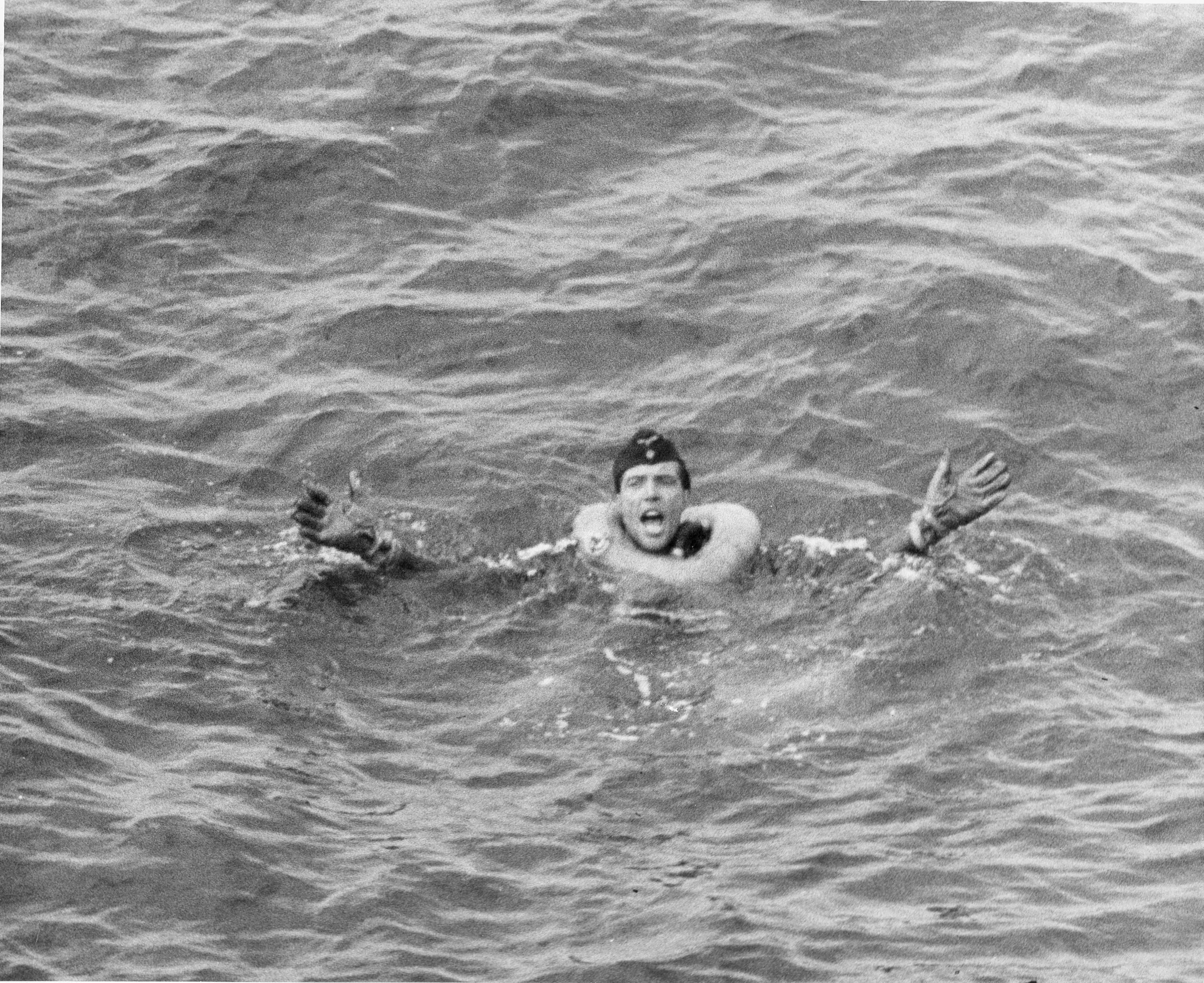 Obersteurmann Helmut Klotzch of U-175 yelled for help after the submarine sank in the North Atlantic, 500 nautical miles WSW of Ireland, 17 Apr 1943