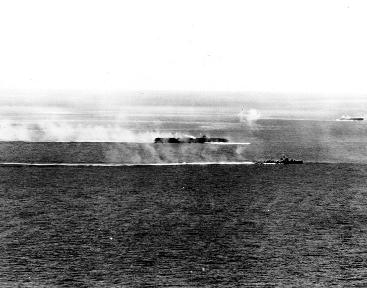 Zuikaku and an Akizuki-class DD underway during Battle off Engano, 25 Oct 1944