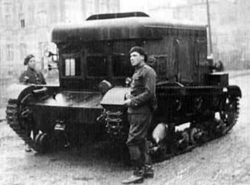 Soldiers of the Polish Black Brigade with a C7P artillery tractor, circa 1939-1943