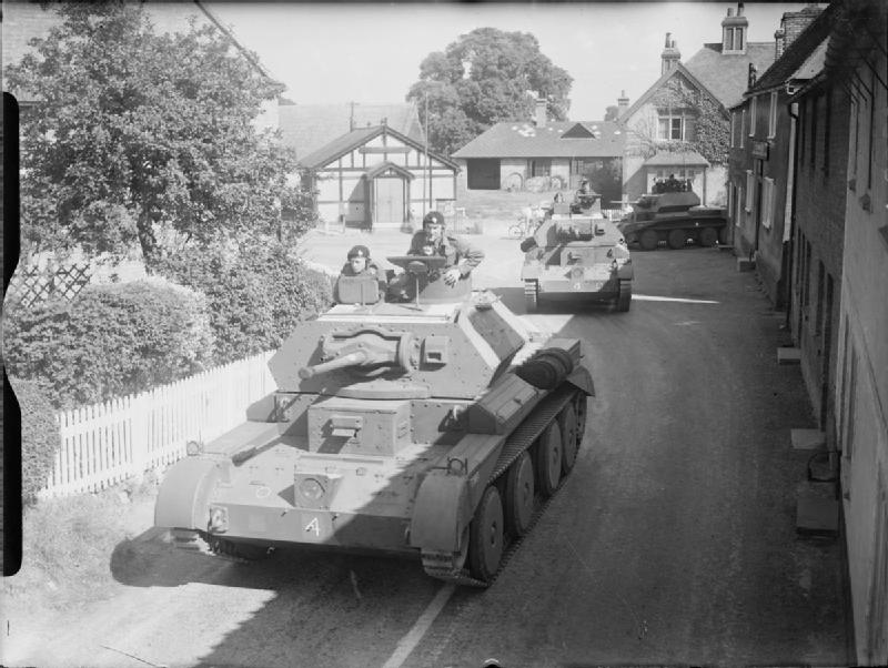 Cruiser Mk IV tanks of British 3rd Royal Tank Regiment in a village in East Anglia, England, United Kingdom, 3 Sep 1940