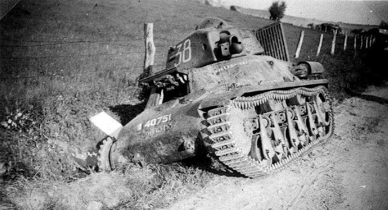 Abandoned H35 light tank on the side of a road, France, May 1940