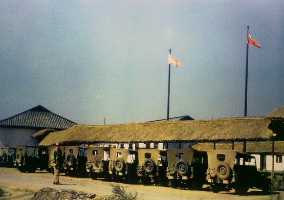 Jeeps parked at a US military base in Chongqing, China, circa 1944