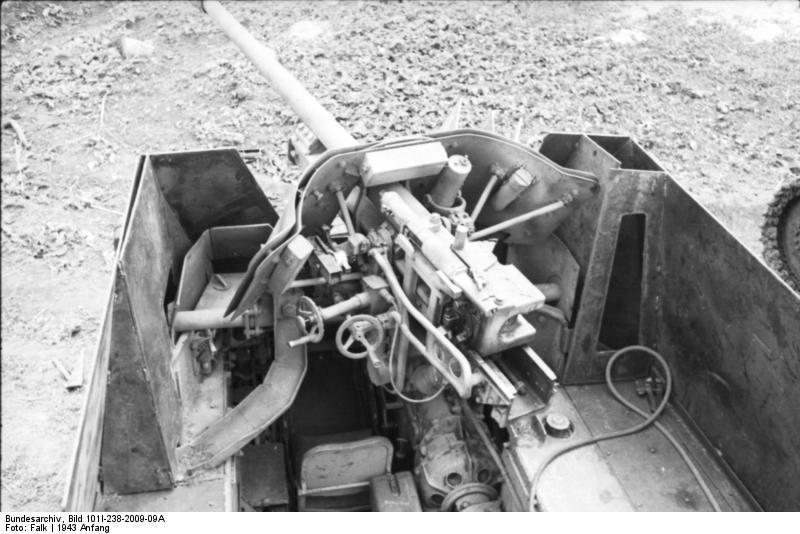 Close-up view of a PaK 40 gun mounted on a Marder II tank destroyer, Kharkov, Ukraine, early 1943, photo 6 of 7