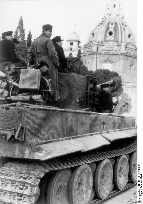 German Tiger I heavy tank in front of the Santa Maria di Loreto church, Rome, Italy, Feb 1944
