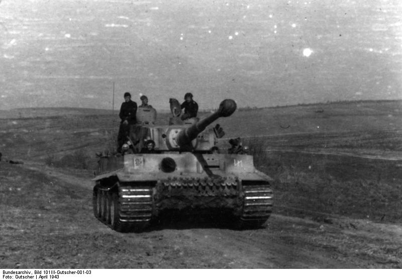 Tiger I heavy tank of the German 2nd SS Panzer Division 'Das Reich' at Kharkov, Ukraine, Apr 1943, photo 1 of 2