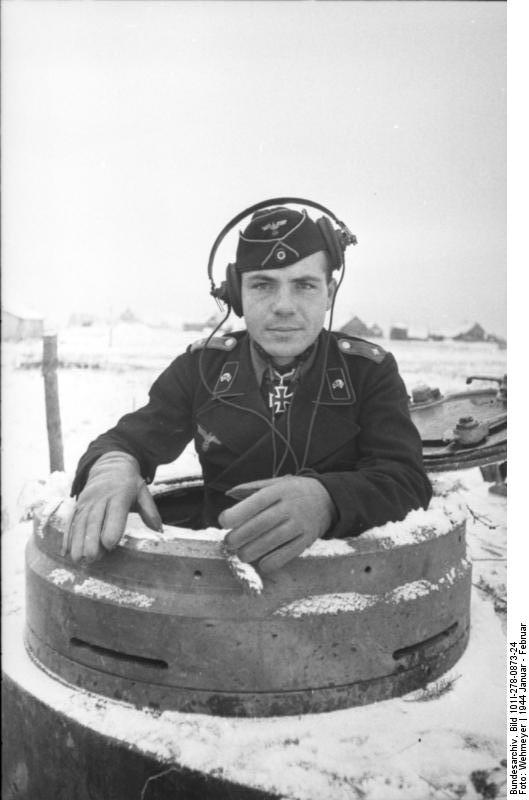 German Army Oberleutnant Wilhelm Knauth in the turret of a Tiger I heavy tank, Russia, Jan-Feb 1944