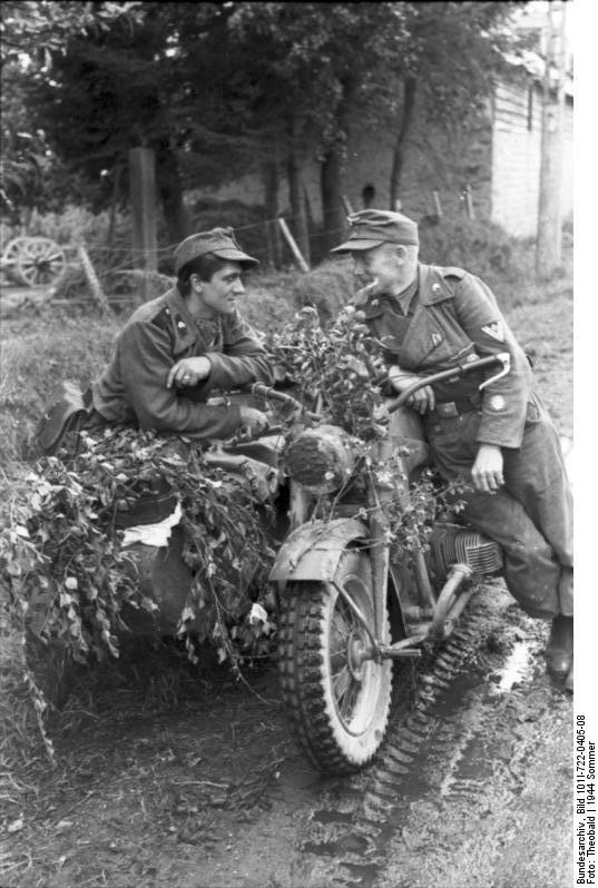 German Panzer troops with R75 motorcycle, France, summer 1944