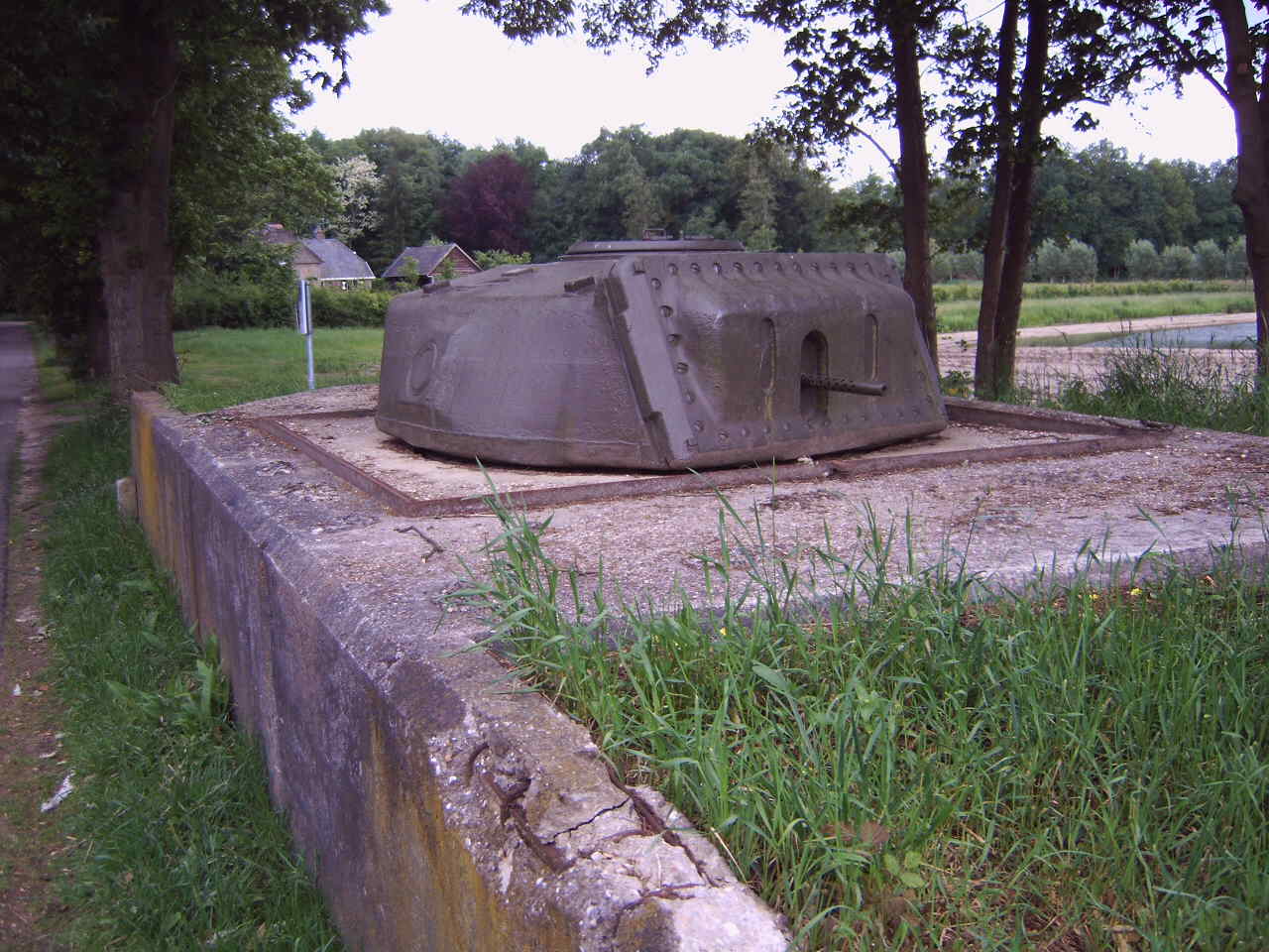 Dutch fortification made of concrete-enclosed Ram cruiser tank, east of the IJssel River, near Olst, the Netherlands, 4 Jun 2006