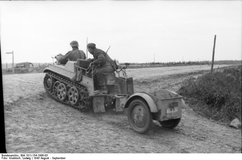 SdKfz 2 Kettenkrad vehicle with SdAnh 1 trailer in the Soviet Union, winter of 1943-1944