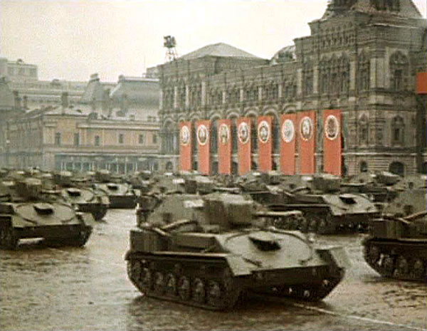 SU-76 self-propelled guns on parade in Red Square, Moscow, Russia, 24 Jun 1945