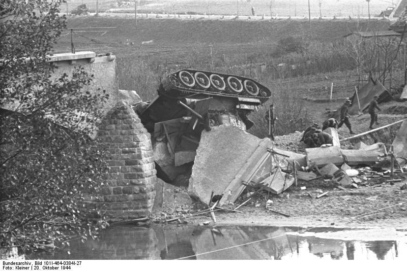 Wrecked Soviet T-34 tank at Nemmersdorf, East Prussia, Germany, late Oct 1944, photo 2 of 3