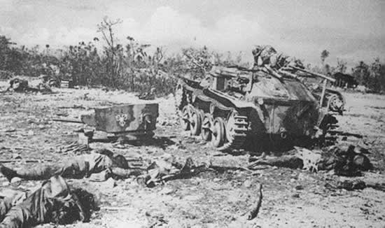 Knocked-out Type 94 Te-Ke tankette, Peleliu, Palau Islands, late Sep 1944