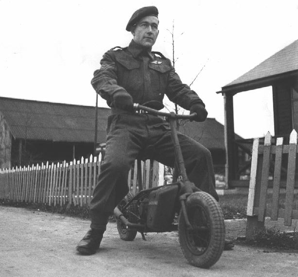 Sergeant Gordon Davies of Canadian 1st Parachute Battalion on a Welbike in Bulford, Wiltshire, England, United Kingdom, 5 Jan 1944
