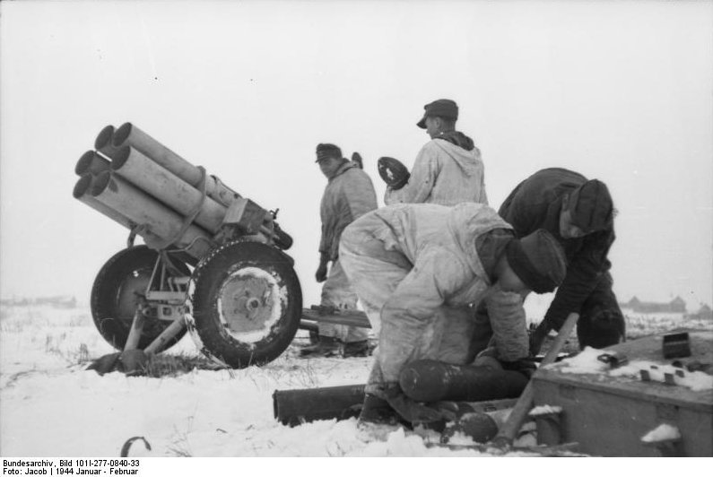 15 cm NbW 41 rocket launcher in wintry terrain, Russia, Jan-Feb 1944, photo 2 of 2