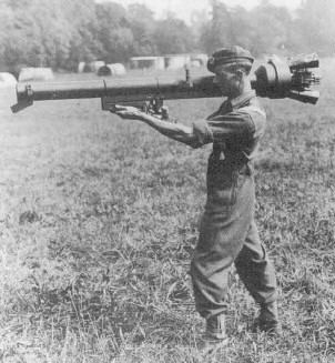 British soldier with a 3.45 in RCL Mk I recoilless rifle, date unknown