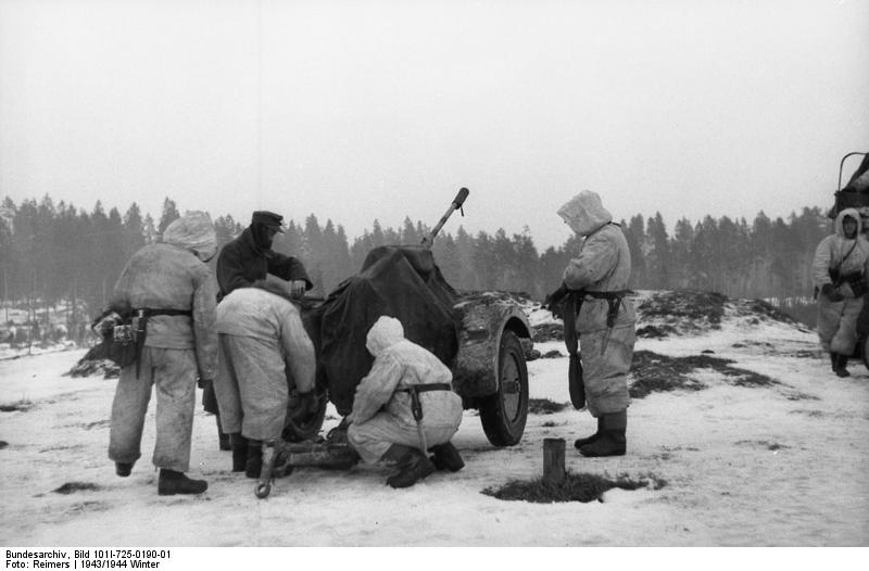 German troops disassembling a 2-cm FlaK 38 gun, northern Soviet Union, winter of 1943-1944