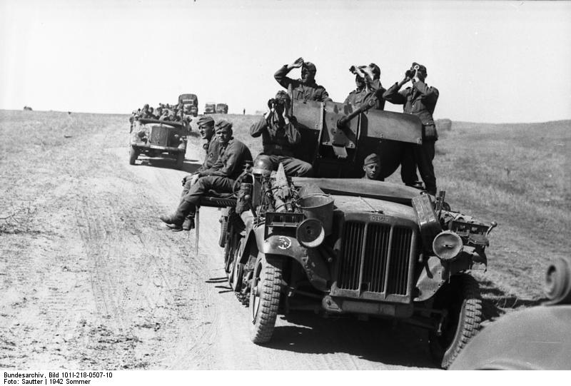 SdKfz 10/4 vehicle of German 24th Panzer Division with a mounted 2 cm FlaK 30 anti-aircraft gun, southern Russia, summer 1942