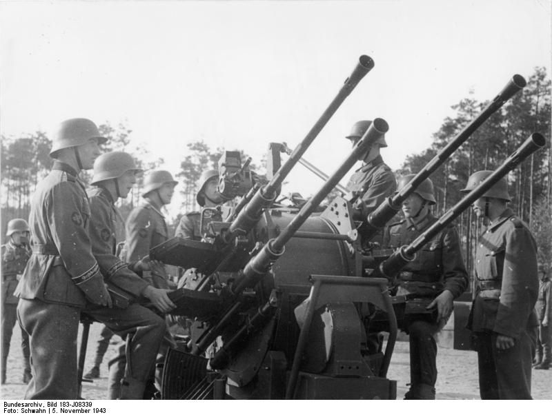 Troops of the German Großdeutschland Division being trained on the usage of a 2 cm Flakvierling 38 anti-aircraft mount, 5 Nov 1943, photo 1 of 2