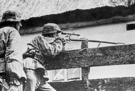 German SS soldier with Gewehr 98b sniper rifle, circa 1940s