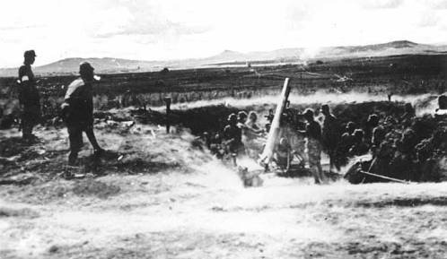 Japanese Type 88 75mm anti-aircraft gun in exercise, Attu, US Territory of Alaska, May 1943